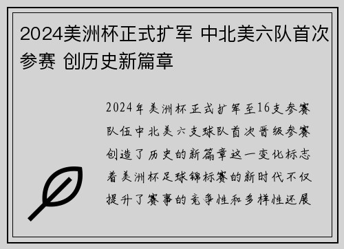 2024美洲杯正式扩军 中北美六队首次参赛 创历史新篇章 2024美洲杯正式扩军 中北美六队首次参赛 创历史新篇章